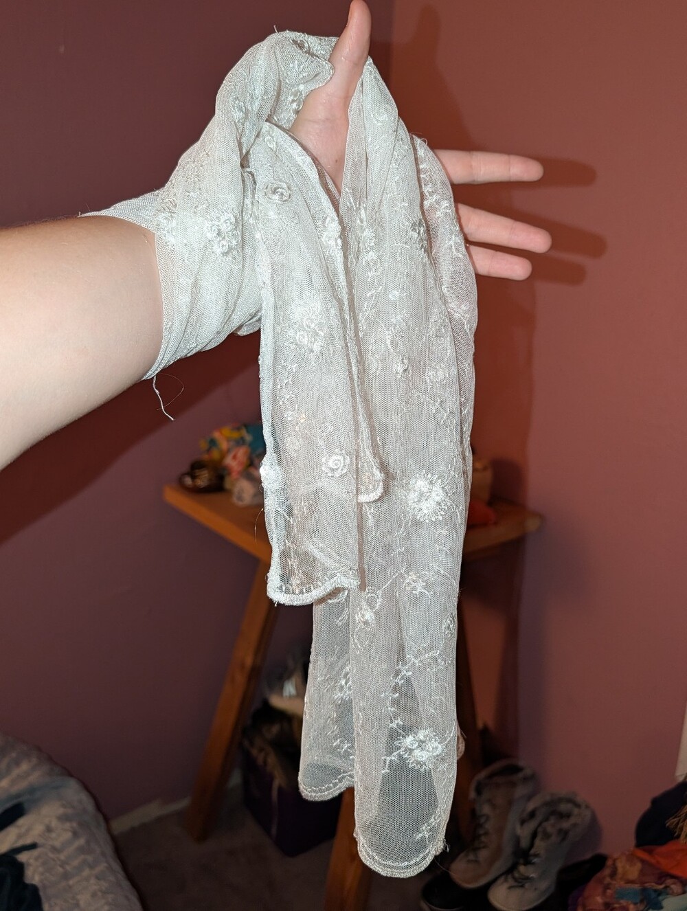 Delicate White Floral Embroidered Scarf